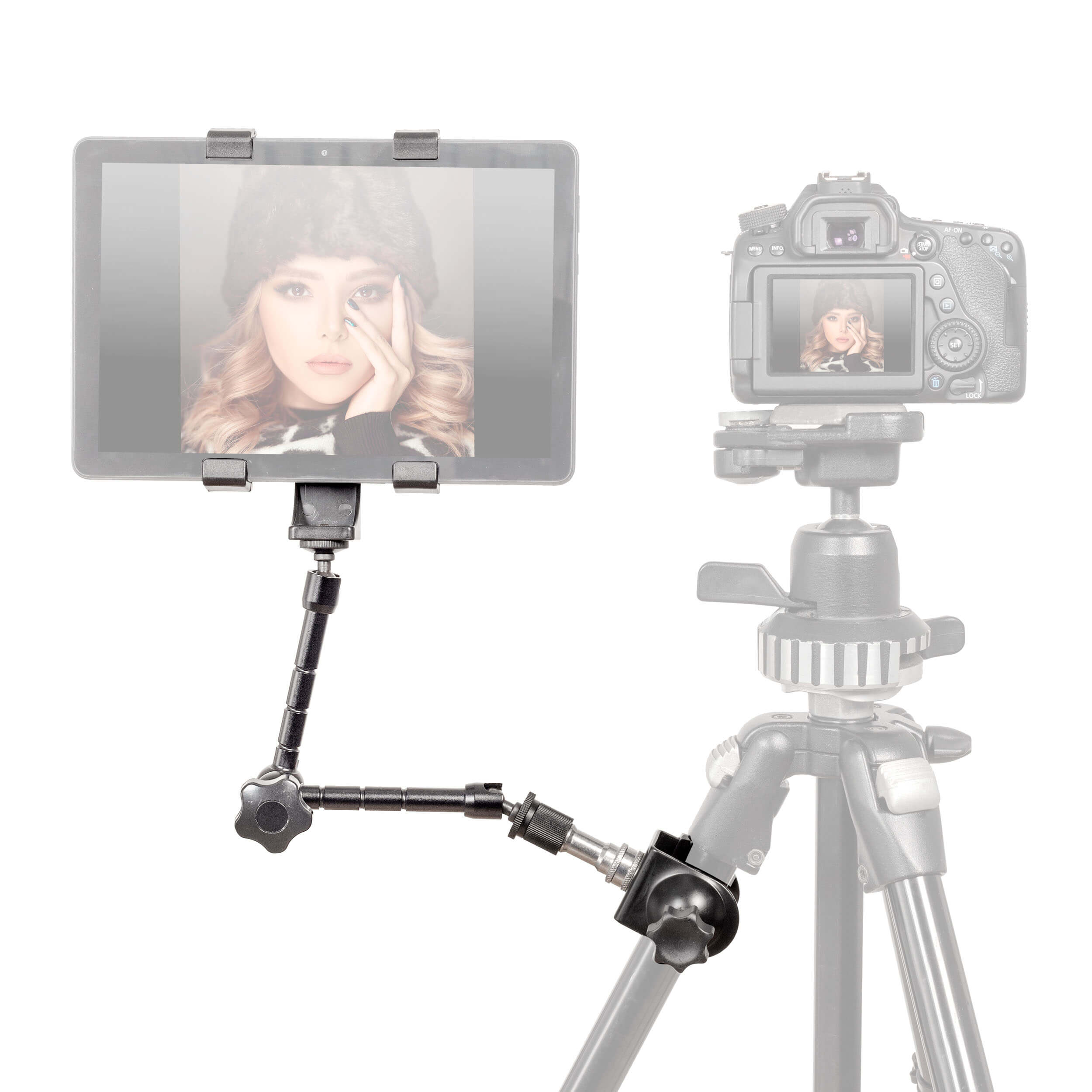 Universal Tablet Mount Stand with Adjustable Magic Arm & C-Clamp - Compatible with iPad, Samsung, Kindle - Perfect for Bed, Desk, Car, Studio & Video Recording