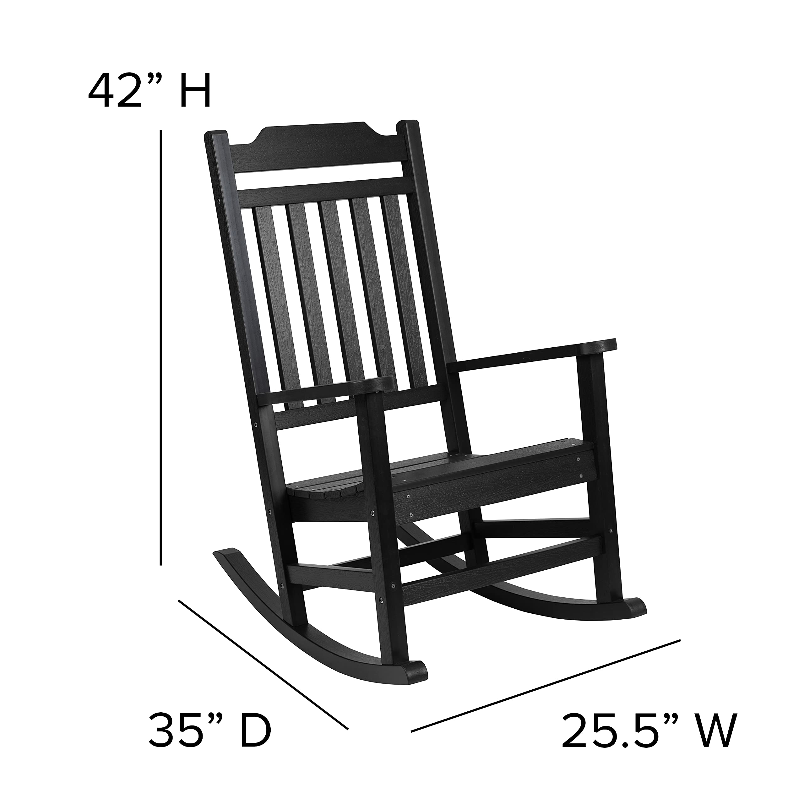 Merrick Lane Hillford All-Weather Rocking Chair - Black Poly Resin Patio Rocker for Indoor & Outdoor Use - Perfect for Porch, Deck, Garden, and Living Room Relaxation