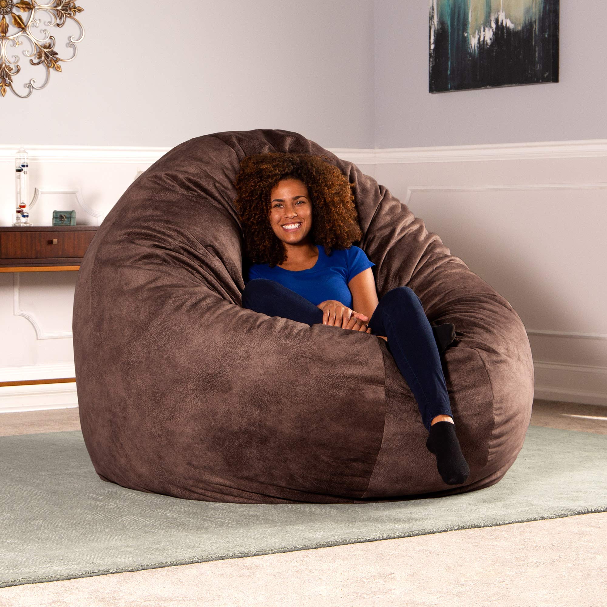 Jaxx 6 Foot Cocoon - Premium Giant Bean Bag Chair for Adults - Ultra Soft Padded Microvelvet - Chestnut Brown - Perfect for Living Room, Bedroom, Game Room & Relaxation