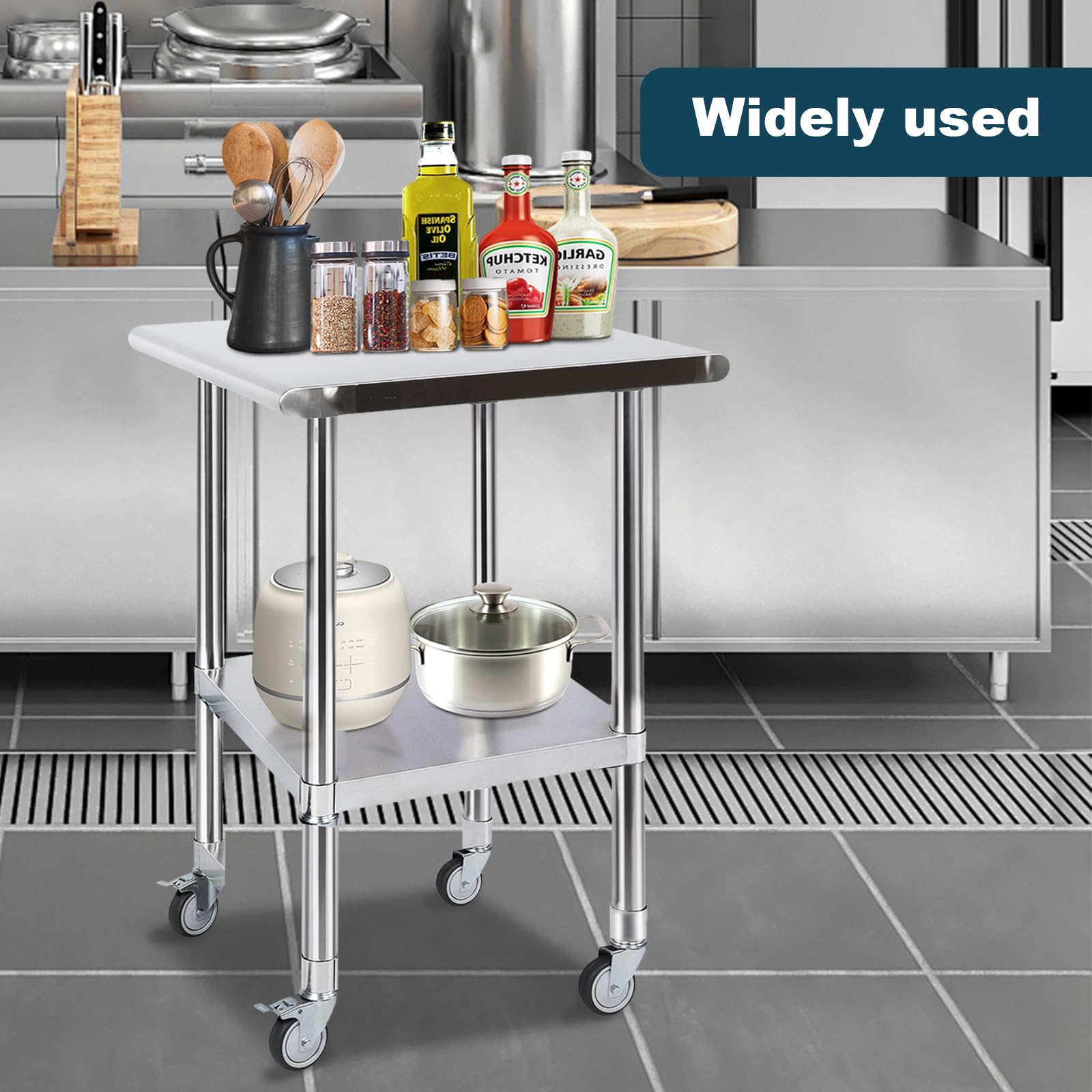 Heavy Duty Stainless Steel Work Table 24x36 Inches with 4 Locking Wheels & Adjustable Shelves - NSF Certified Commercial Kitchen Table for Restaurant, Home, Hotel - Perfect for Food Prep, Catering & Storage