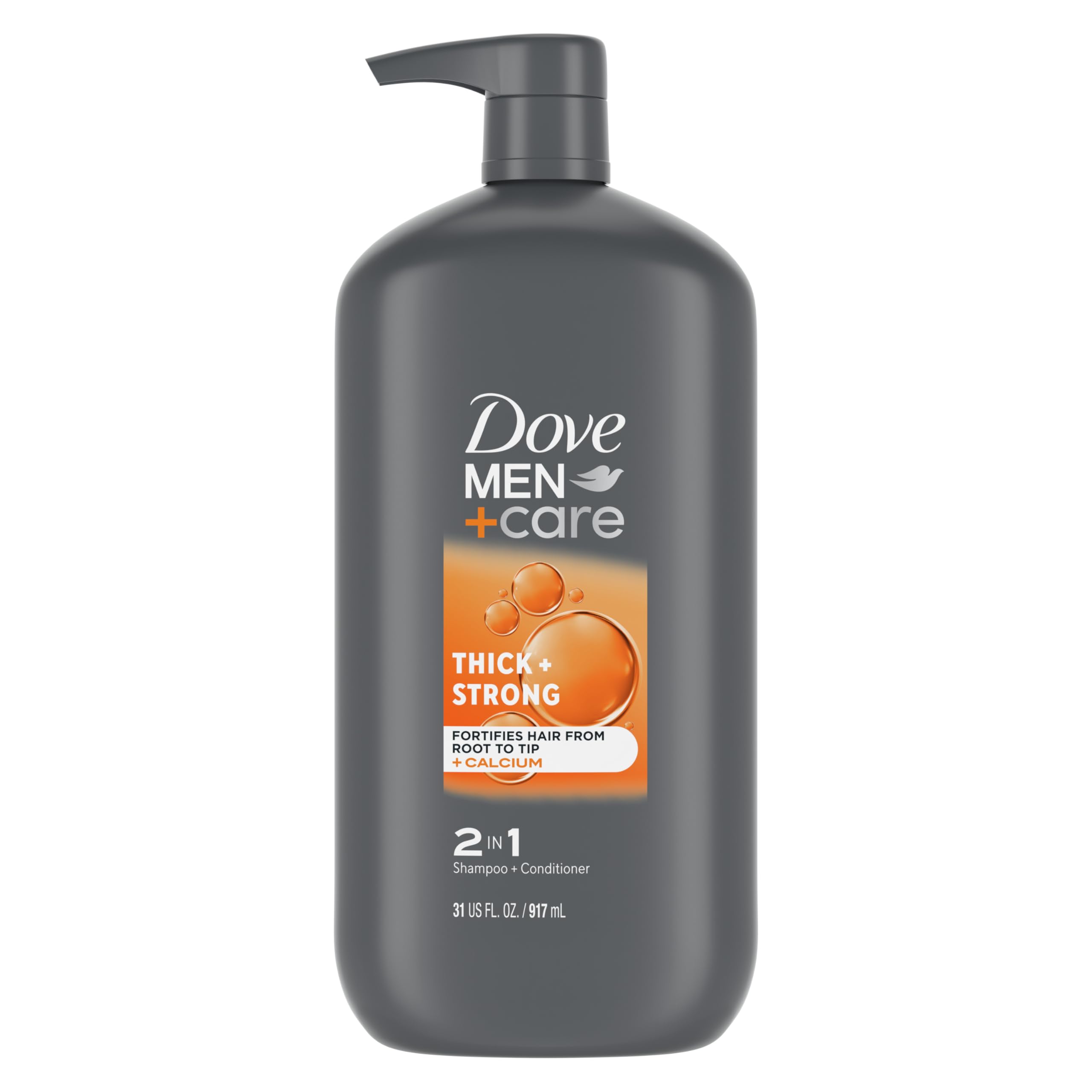 DOVE MEN + CARE 2-in-1 Shampoo and Conditioner for Thick & Strong Hair - Fortifying Formula with Calcium (31 oz) - Root to Tip Strength for Men's Hair Care - Perfect for Daily Use and Gym Recovery