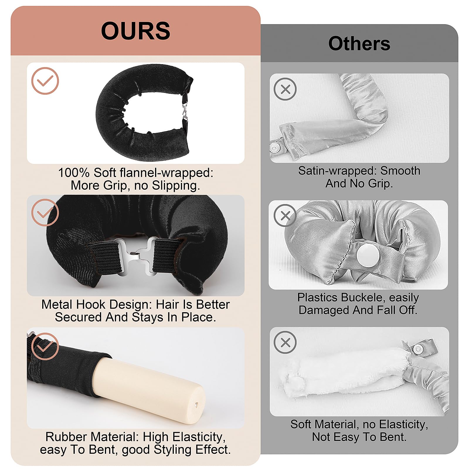 Heatless Curling Rod Headband - No Heat Silk Hair Rollers for Overnight Curls with Hair Clips & Scrunchie (Upgraded Black Set) | Perfect for Sleeping, Travel & Damage-Free Styling