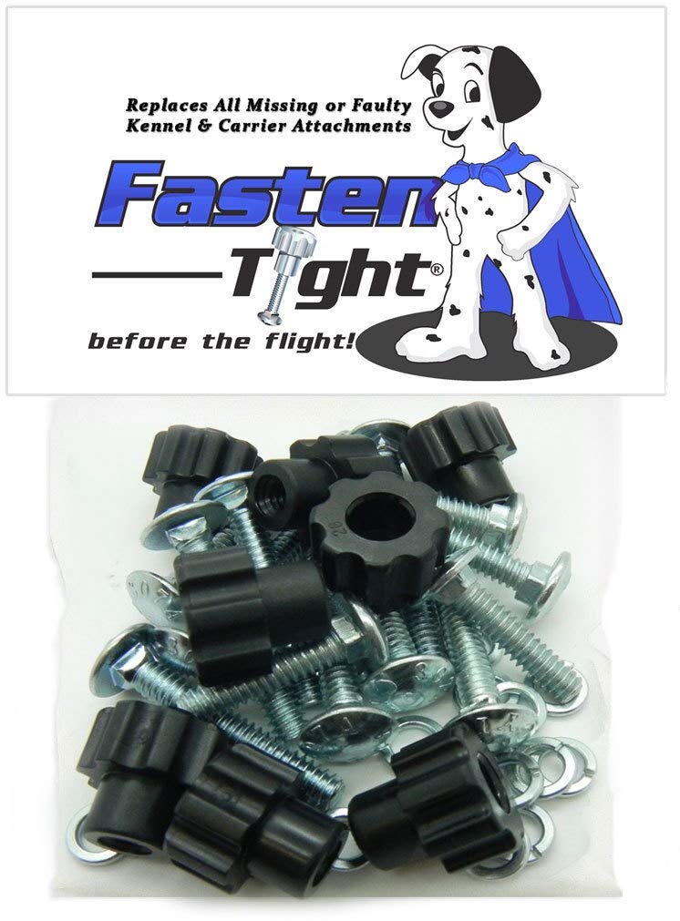 Pet Carrier Kennel Fasteners - 8pk Black Nylon Nuts & Metal Bolt Screws for Secure Travel | Dog Crate Accessories for Safe Transport & Vet Visits