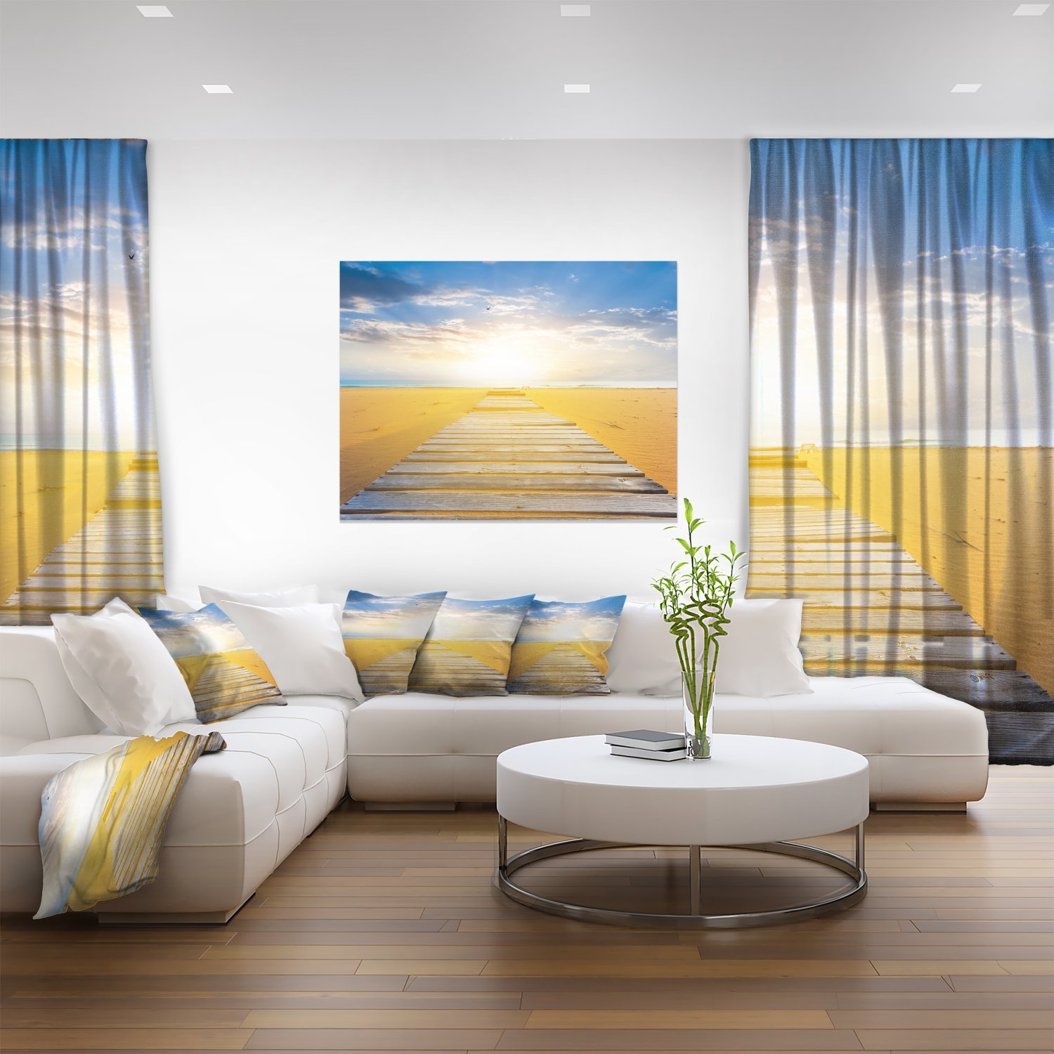 Blue Sea Beach Wooden Bridge Canvas Art Print - Coastal Wall Decor for Living Room, Bedroom & Office