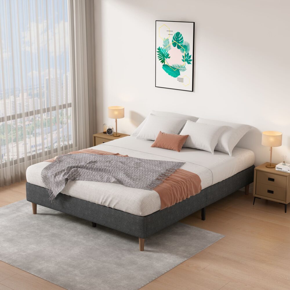 Alexandra Dark Grey Double Bed Frame - Sturdy Metal Platform Bed Base with Wooden Slats for Mattress Support | Perfect for Modern Bedrooms, Guest Rooms & Dormitories