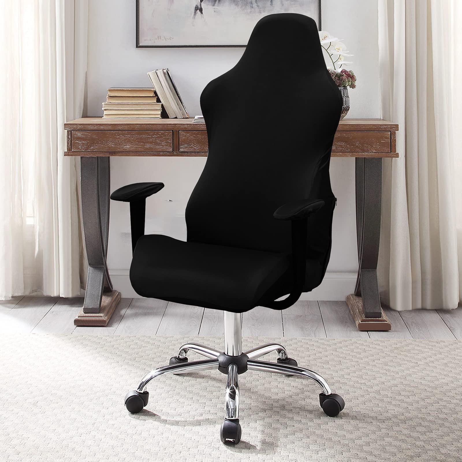 Premium Gaming Chair Cover - Stretchable & Washable Office Computer Chair Slipcover for Reclining Racing Gaming Chairs (Color: Black) - Perfect for Home Office, Gaming Setup & Esports Tournaments
