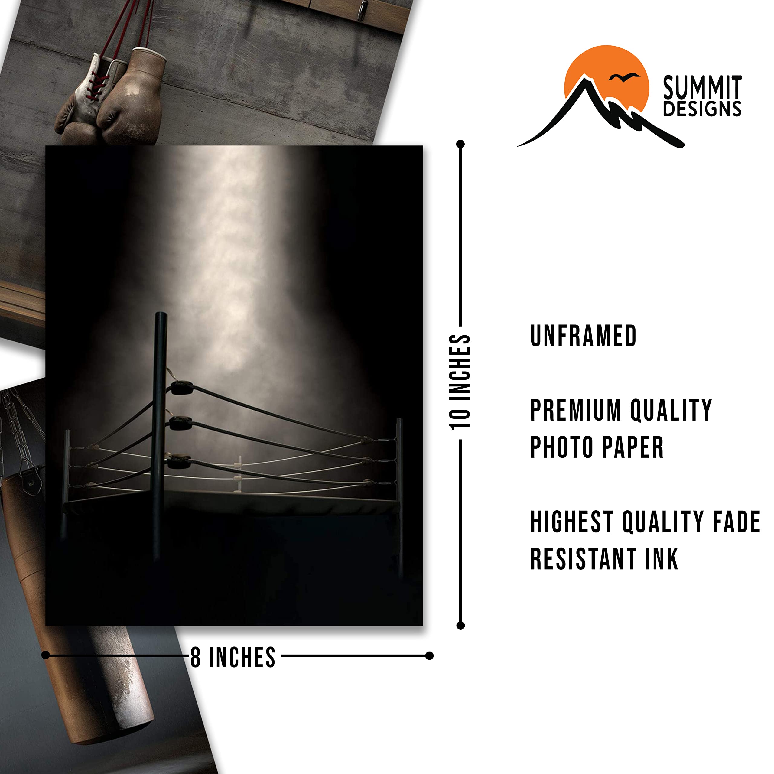 Summit Designs Boxing Wall Art Prints – Set of 3 (8x10) Unframed Posters | Sports Decor for Men, Kids & Teens | Perfect for Bedroom, Man Cave & Boys Room | Boxing Theme Wall Art for Home & Gym Decor