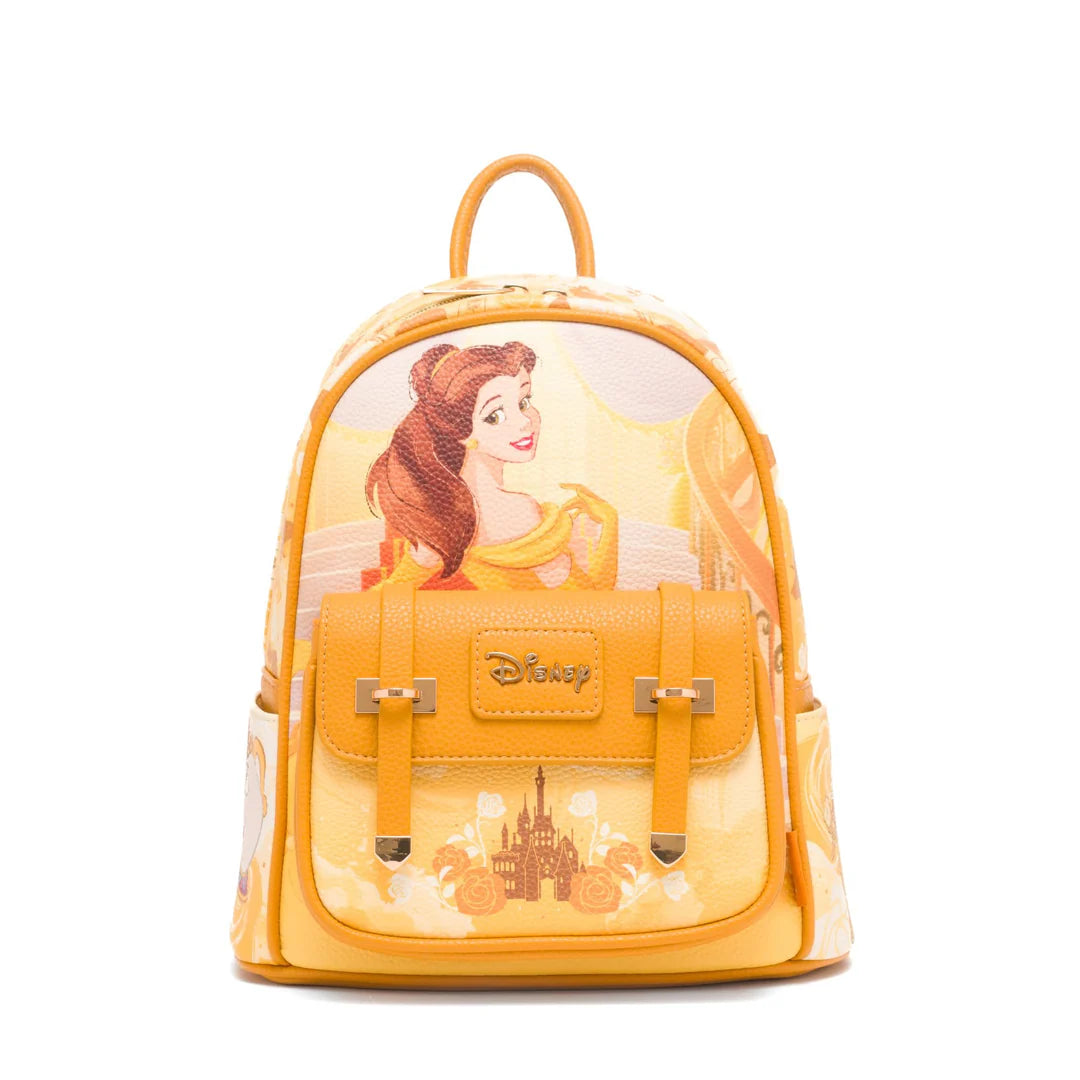 Disney Beauty and the Beast Yellow Belle Vegan Leather Mini Backpack for Women - Fashionable Small Purse for Cosplay, Theme Parks & Daily Use