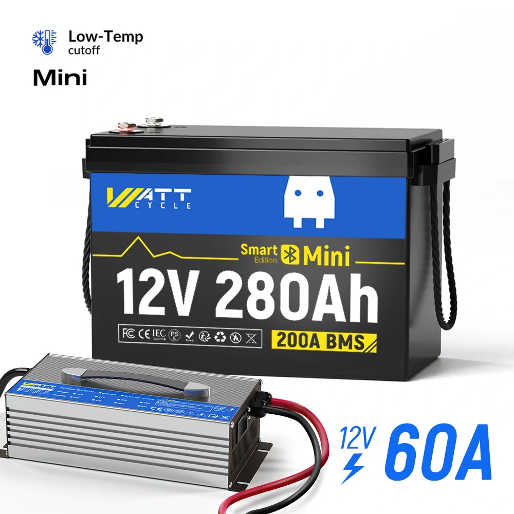 Upgraded Smart Version 12V 280Ah Mini LiFePO4 Lithium Battery - Perfect for Solar Power Systems, RVs, Marine & Off-Grid Applications