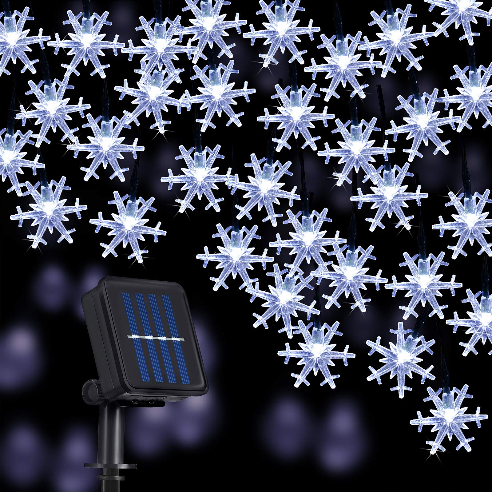 33ft 80 LED Solar Powered Snowflake String Lights - Waterproof Outdoor Fairy Lights for DIY Wedding, Party, Holiday Decor (Cold White) - Perfect for Christmas Tree, Garden, Patio & Backyard Lighting