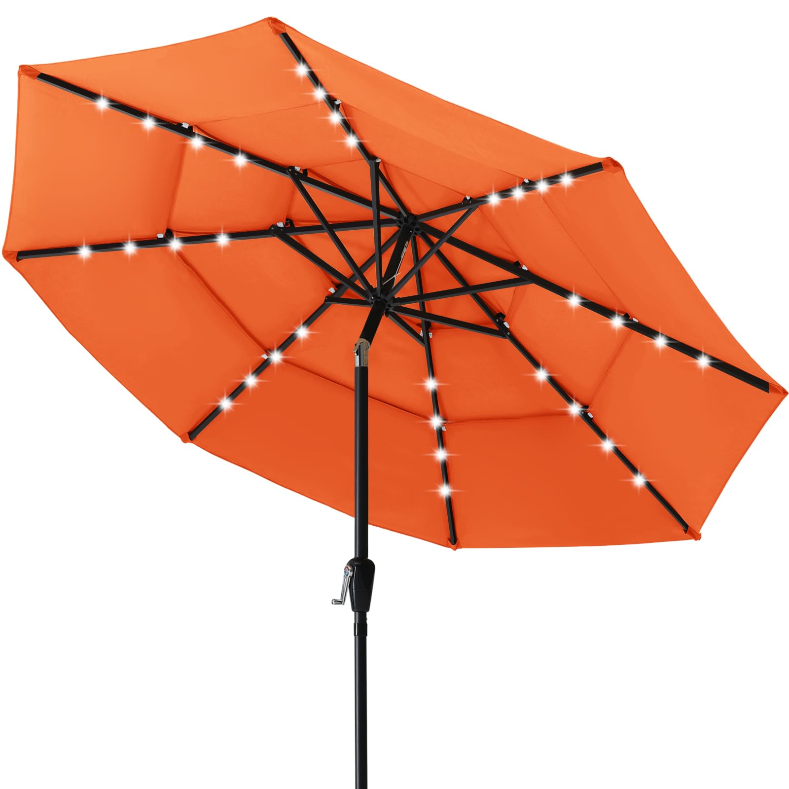 ABCCANOPY 9FT Solar LED Patio Umbrella - 3-Tier Outdoor Market Umbrella with Auto-Tilt & Wind Vent (Orange) - Perfect for Backyard, Poolside, Beach, and Outdoor Dining Areas