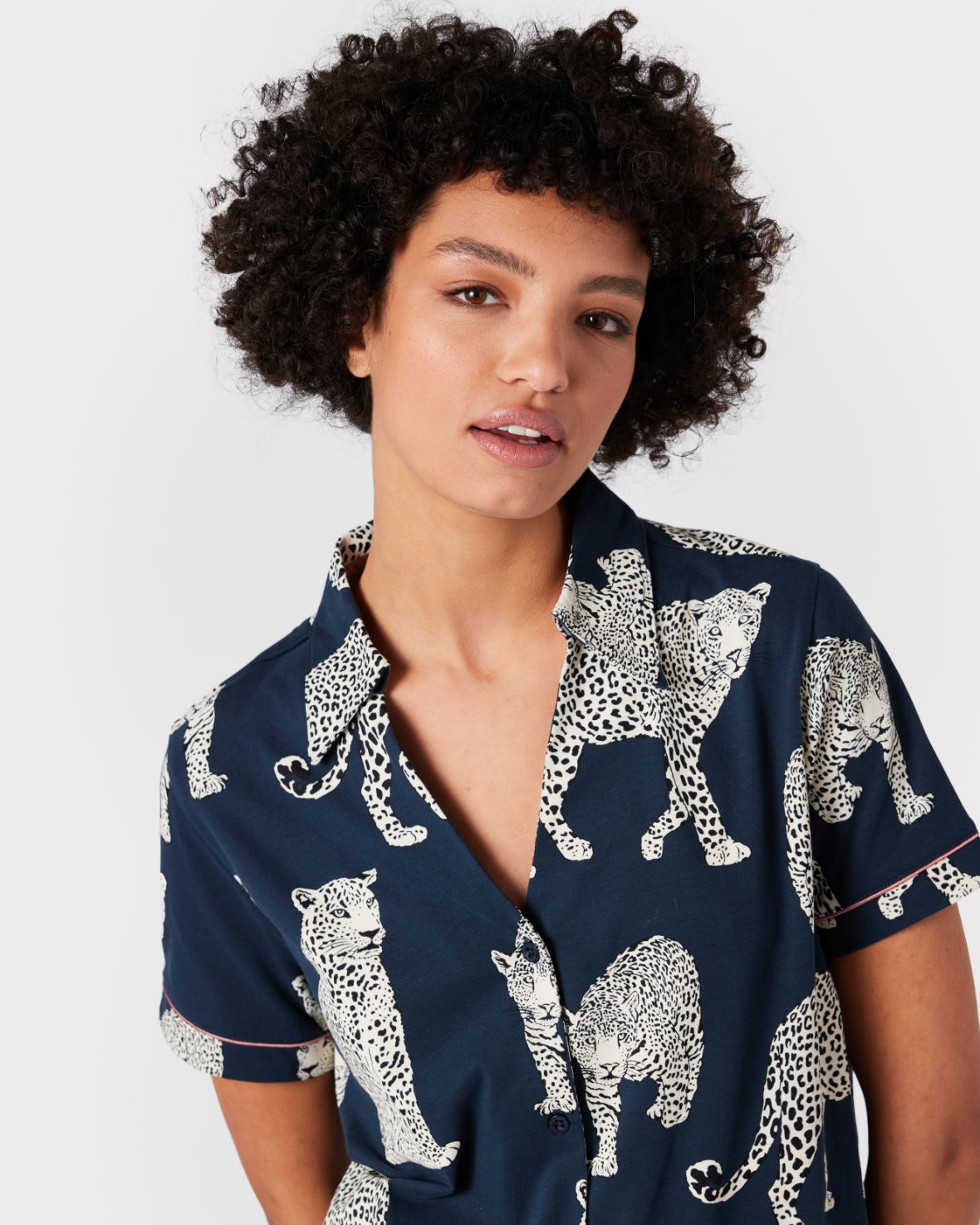 Organic Cotton Leopard Print Short Pajama Set for Women - Soft Sleepwear & Lounge Set for Summer Nights, Vacation and Relaxing at Home