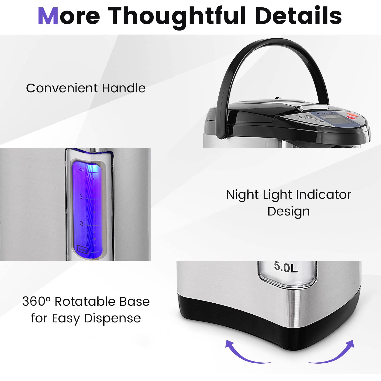 COSTWAY 5L Electric Hot Water Dispenser with LCD Display & 5-Temperature Settings, Stainless Steel Instant Boiler with Safety Lock - Perfect for Home, Office, Tea & Coffee Making