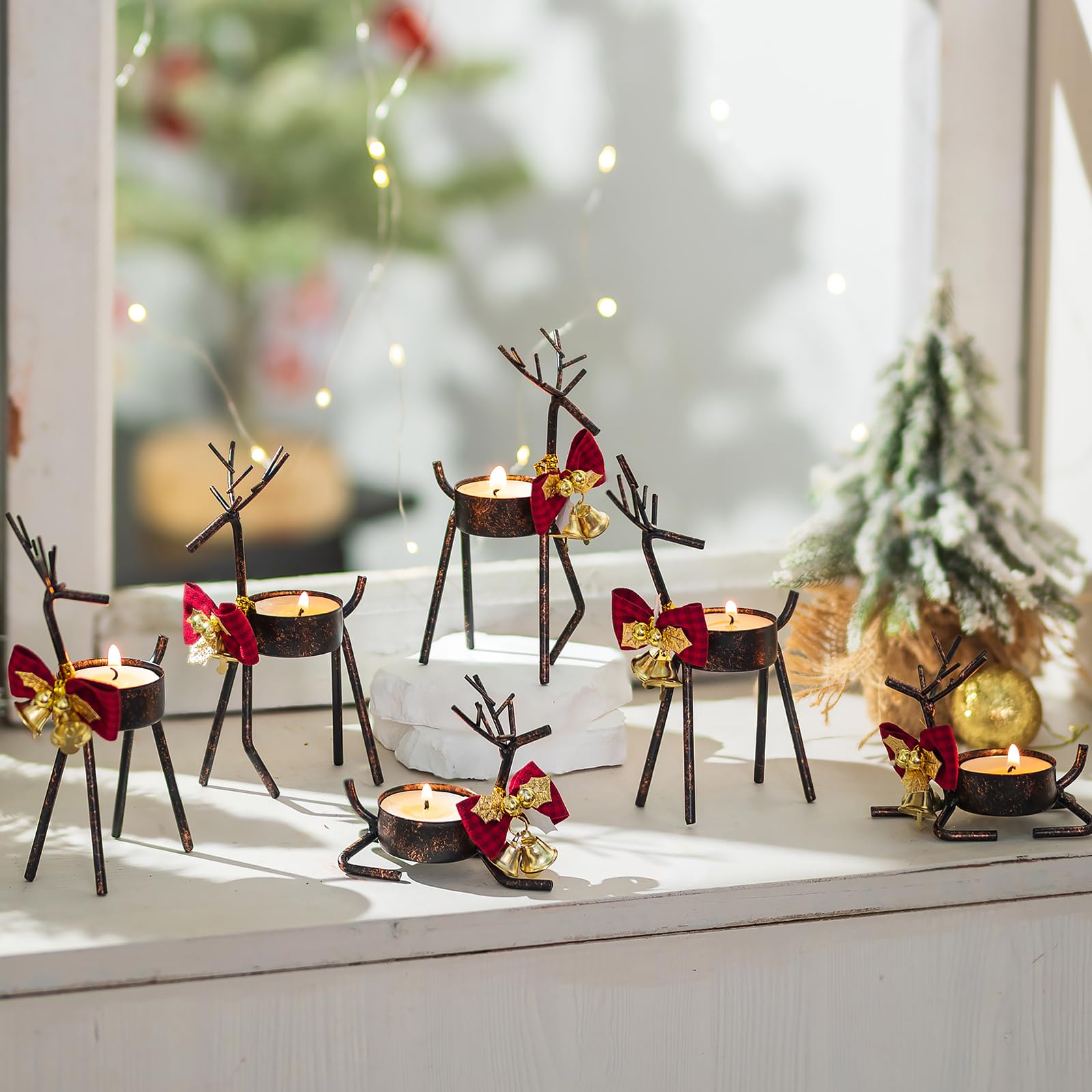 6Pcs Black Reindeer Christmas Tealight Candle Holders - Elegant Window & Table Decor for Holiday Mantel, Festive Votive Candle Display for Christmas Parties & Home Decoration