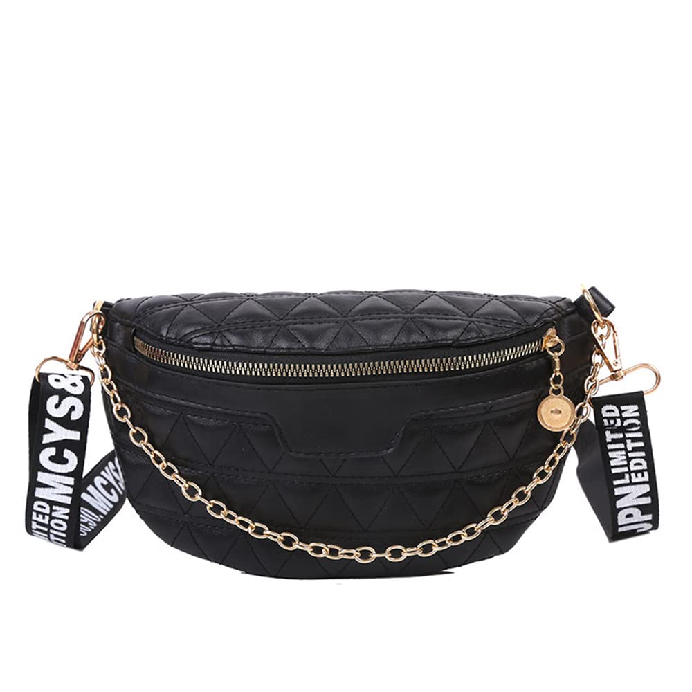 Quilted PU Leather Fanny Pack for Women - Crossbody Waist Bag, Fashion Chest Bag, Casual Belt Purse (Black) - Perfect for Travel, Running, Hiking & Everyday Use