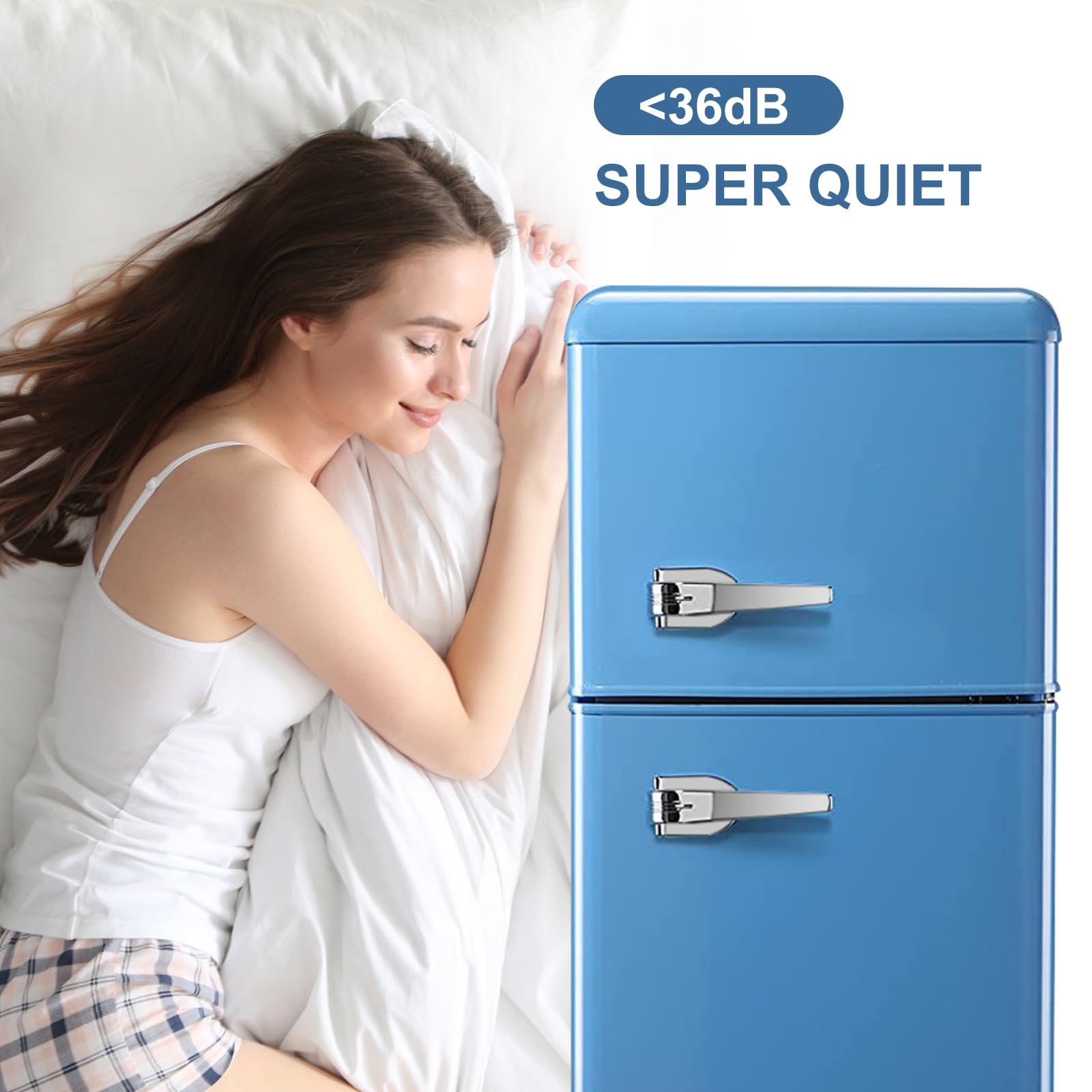 3.2 Cu.Ft Retro Mini Fridge for Bedroom - Adjustable Removable Double Door Compact Refrigerator in Blue | Perfect for Dorm, Office, Cabin & Small Spaces | Keep Drinks & Snacks Fresh Anywhere