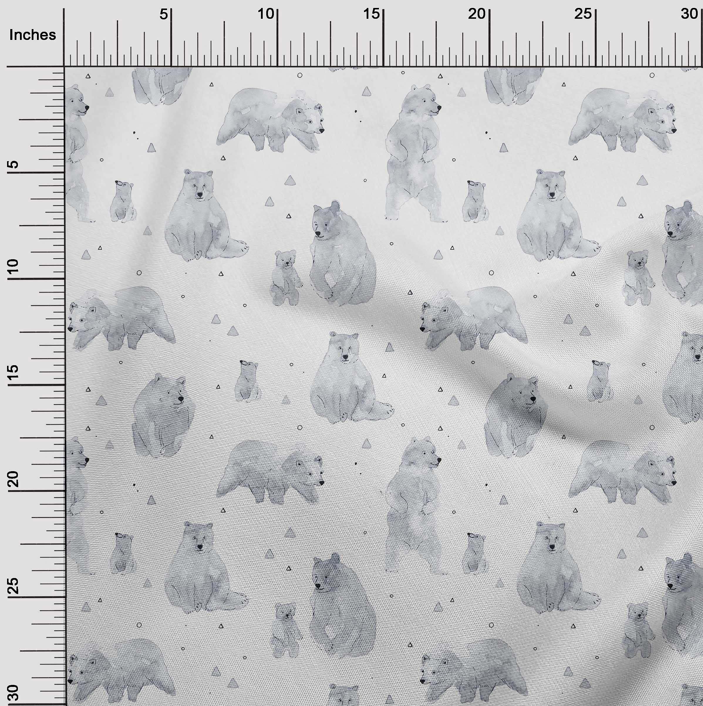 oneOone Polyester Spandex Light Gray Bear Print Fabric - 56 Inch Wide for DIY Clothing, Quilting & Crafts - Perfect for Costumes, Home Decor and Sewing Projects