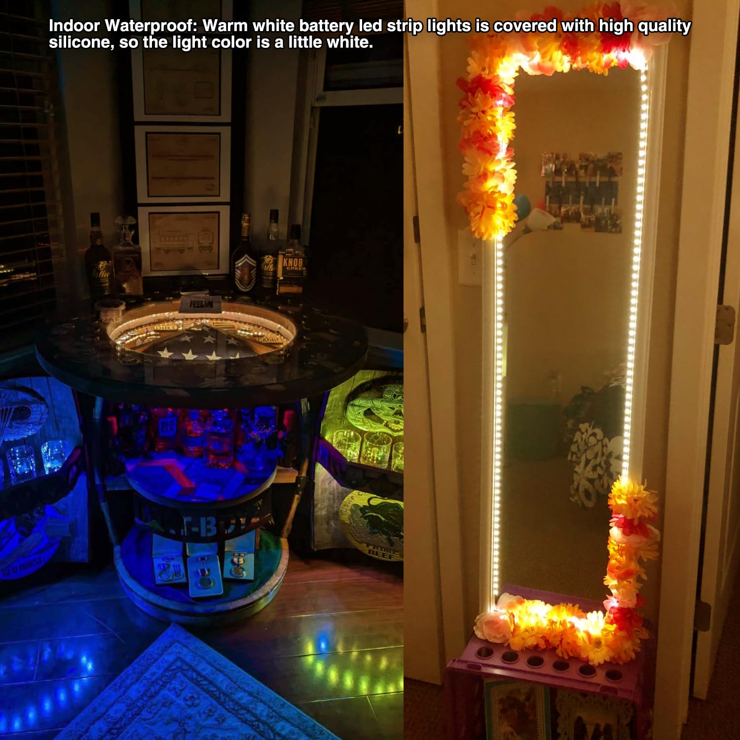 Battery Powered LED Strip Lights - 13.2ft Warm White with Remote Control, 240 LEDs Dimmable & Cuttable, Waterproof for Home Decoration, Bedroom, Kitchen, Bathroom, Fish Tank, Wedding Decor - Timer Function Included