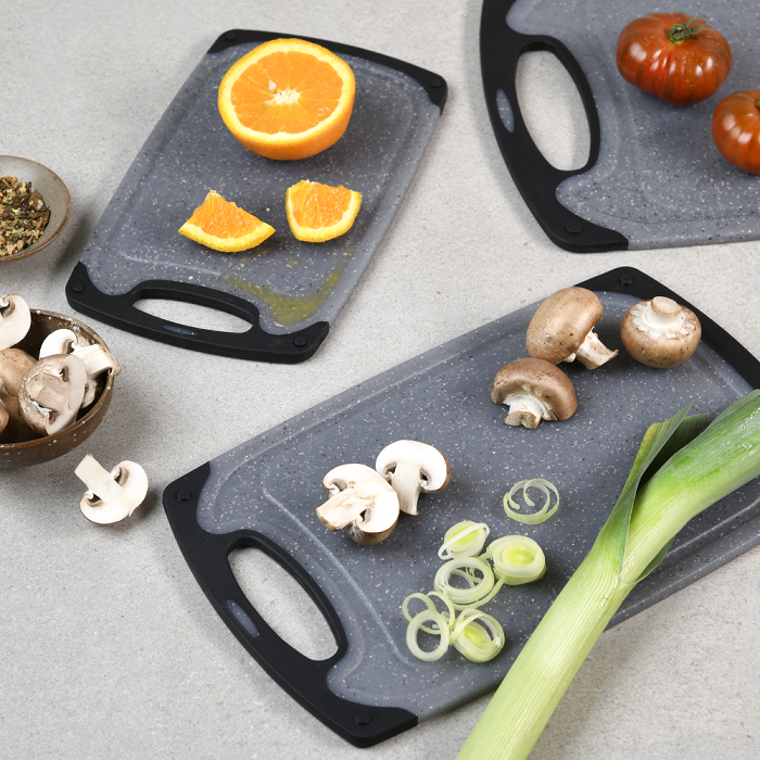 Non-Slip Cutting Board Set of 3 - Premium Bamboo Chopping Boards with Juice Grooves & Easy-Grip Handles for Kitchen Safety - Perfect for Meal Prep, Slicing Vegetables & Meat Cutting