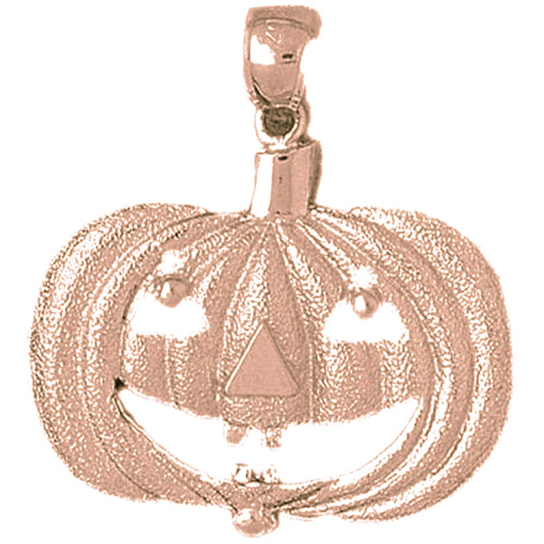 14K Solid Rose Gold Pumpkin Pendant Necklace - 31mm Halloween Jewelry Gift for Women, Perfect for Fall Fashion & Thanksgiving Outfits