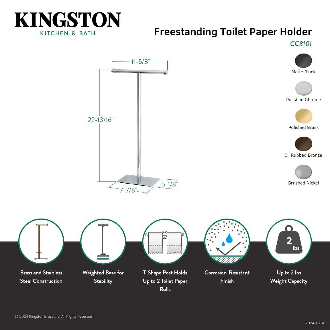 Kingston Brass Claremont Freestanding Toilet Paper Holder - Polished Chrome Bathroom Tissue Stand (11.63