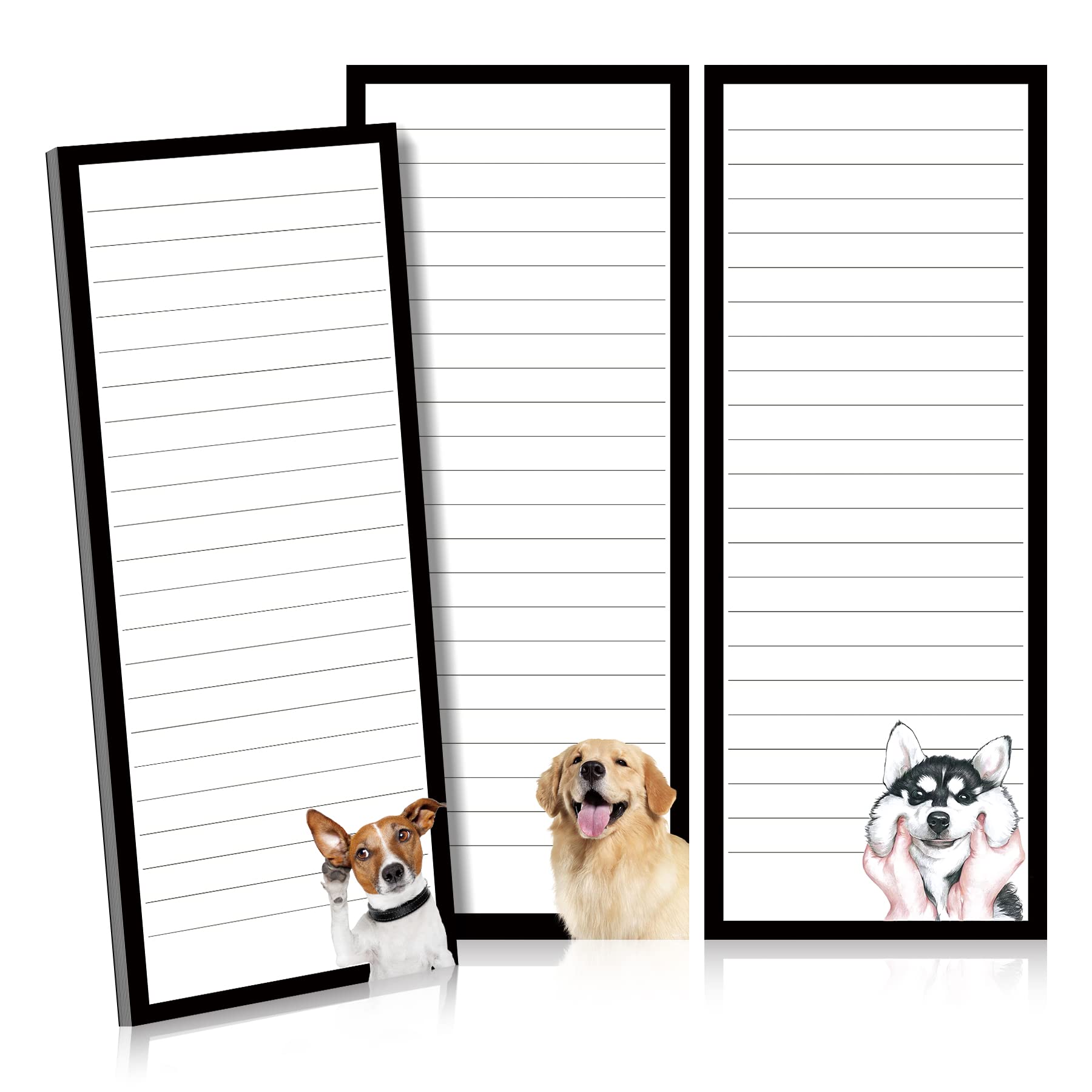 BVYA 3-Pack Full Back Magnetic Fridge Notepads - Large 3.5x9 Inch Memo Pads for Grocery Lists, Shopping Lists, To-Do Lists, Reminders & Recipes - Cute Dog Design Scratch Pads (60 Sheets Each) - Perfect for Kitchen Organization, Office Tasks & Family Message Boards