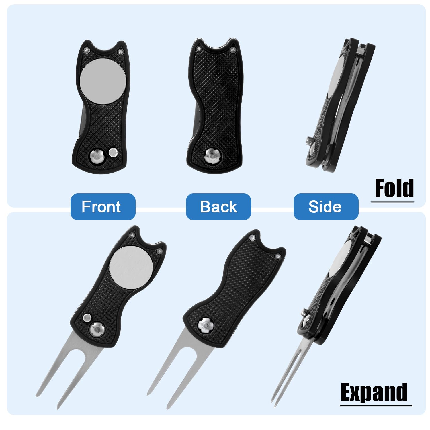 Premium Stainless Steel Golf Divot Repair Tool - Foldable Pop-Up Turf Fork with Ball Marker | Durable Metal Putting Tool for Golfers | Perfect for Course Maintenance & Practice Greens