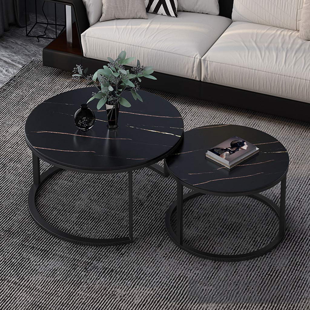 Sintered Stone Round Coffee Table - Black for Living Room & Bedroom Decor - Ø80cm+Ø60cm - Perfect for Tea Time & Cocktails