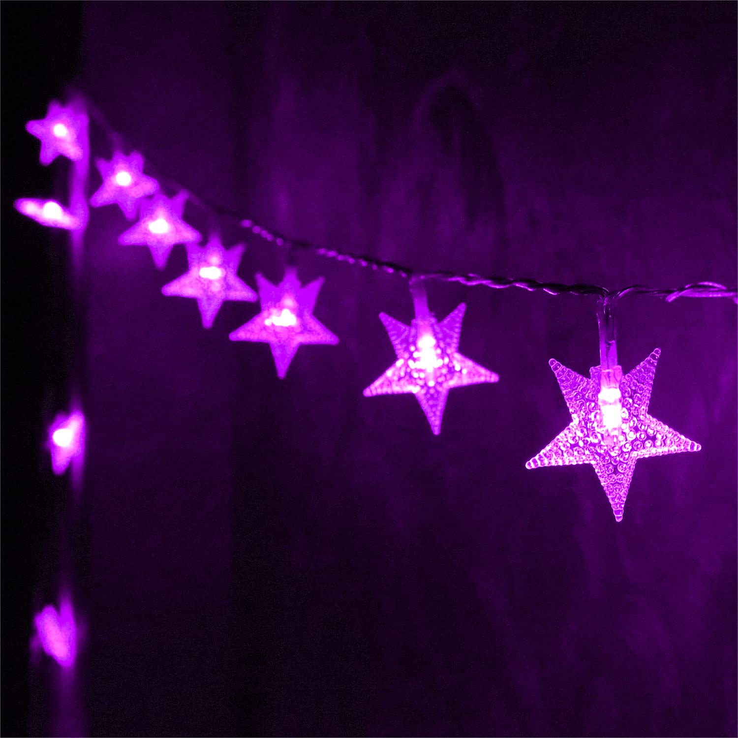 30 LED 15 FT Battery Operated Star Fairy String Lights - Indoor Outdoor Christmas Tree Decorations, Party, Wedding & Garden Lighting (Purple)