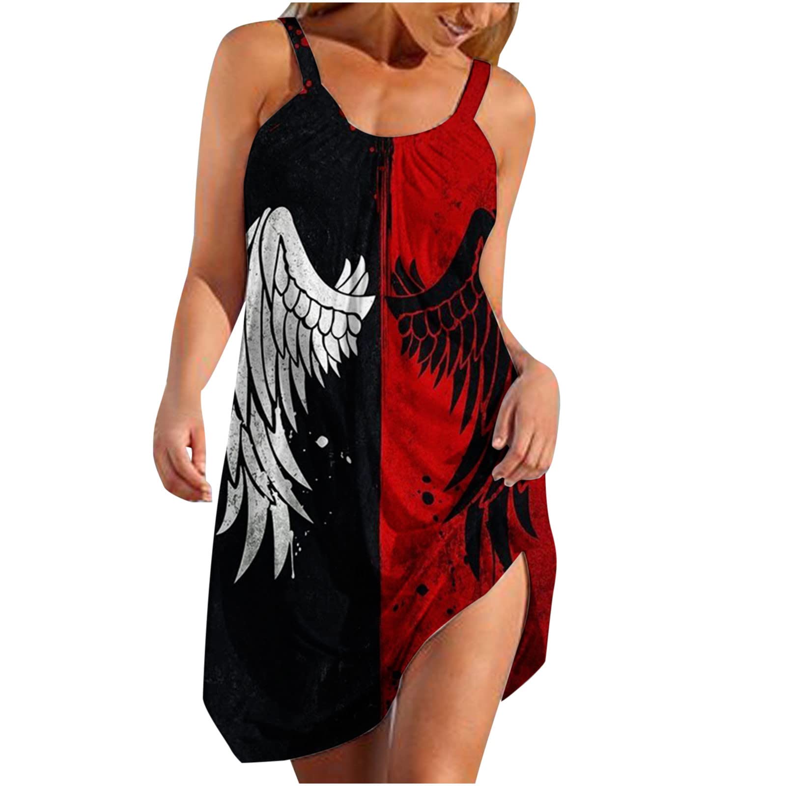 Women's Halloween Costume Halter Mini Dress - Sleeveless Floral Graphic Sundress for Party, Cosplay & Beach Cover Up