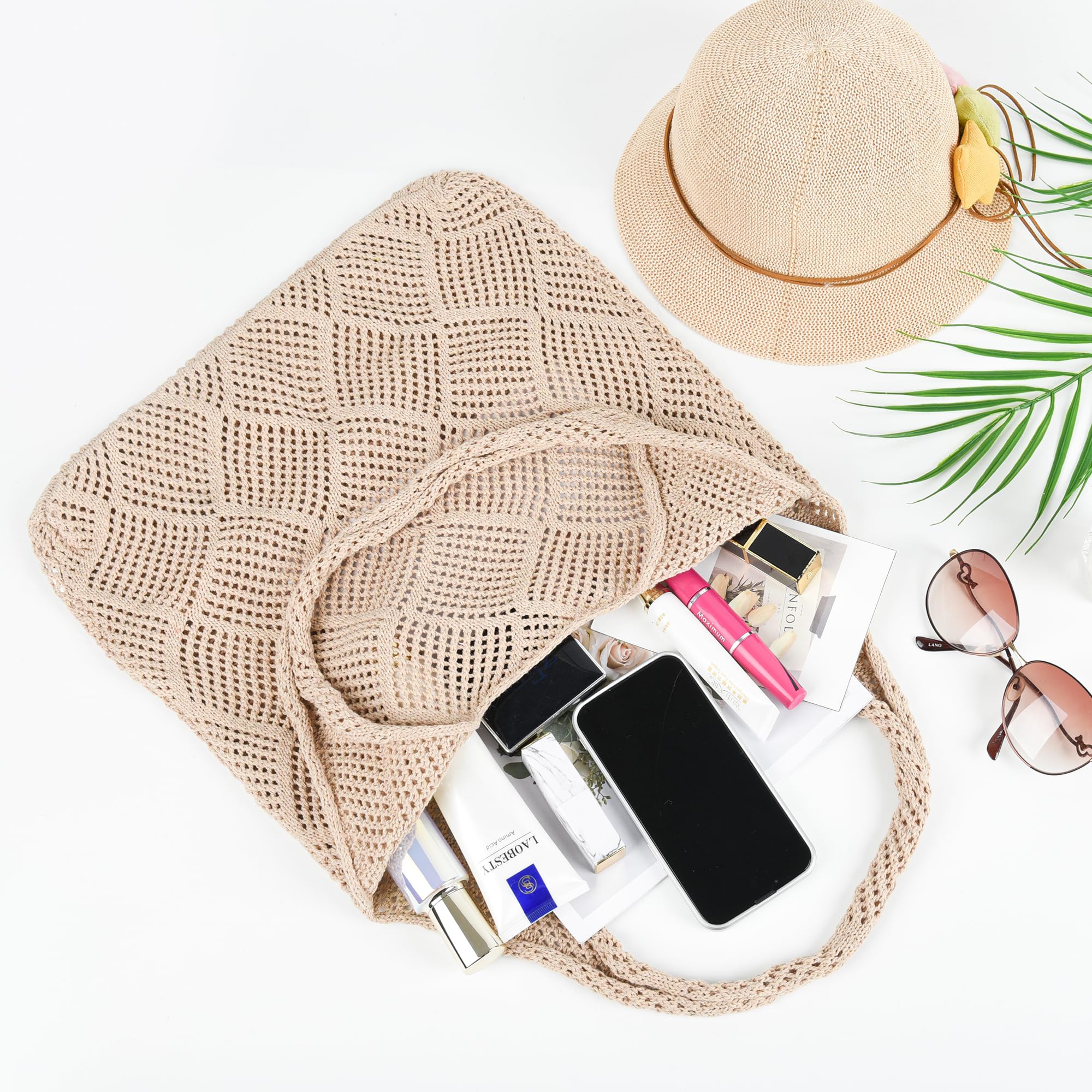 Stylish Crochet Beach Tote Bag for Women - Summer Vacation Aesthetic Knit Handbag - Perfect for Poolside, Beach Outings & Boho Fashion Accessories