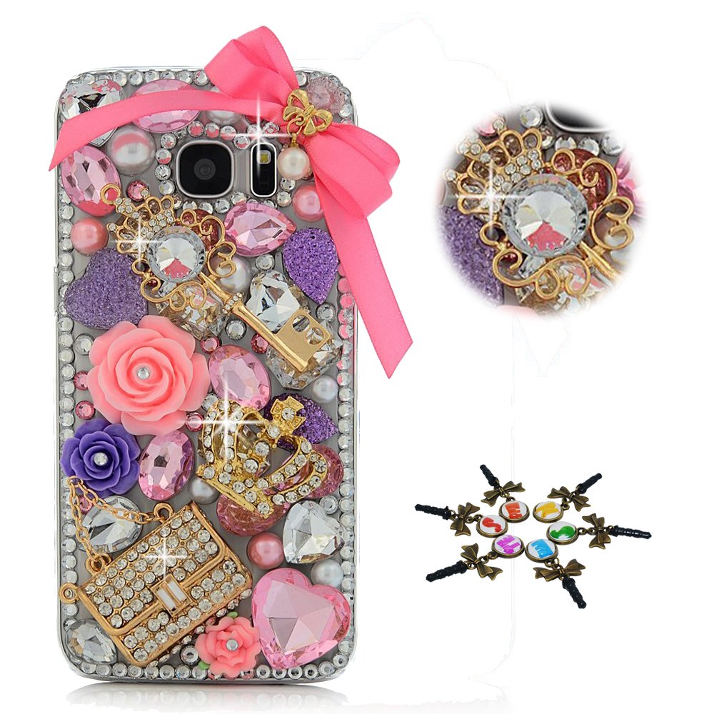 STENES Bling Phone Case Compatible with Samsung Galaxy S9 - 3D Handmade Rhinestone Bowknot & Rose Design - Luxury Sparkly Protective Cover (Pink) - Perfect for Parties, Weddings & Special Occasions