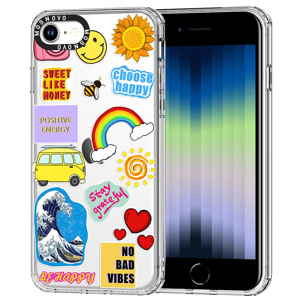 MOSNOVO Shockproof iPhone SE 2022/SE 3/SE 2020/8/7 Case - Clear TPU Bumper with Summer Vibes Design - Perfect for Outdoor Activities, Travel & Daily Protection