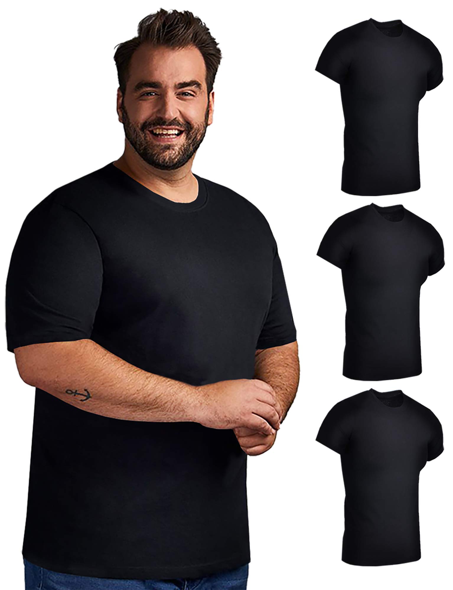 BILLIONHATS 3 Pack Men's Cotton Short Sleeve T-Shirts - Soft Lightweight Crew Neck Tees for Men (Black) - Perfect for Casual Wear, Gym & Everyday Outfits