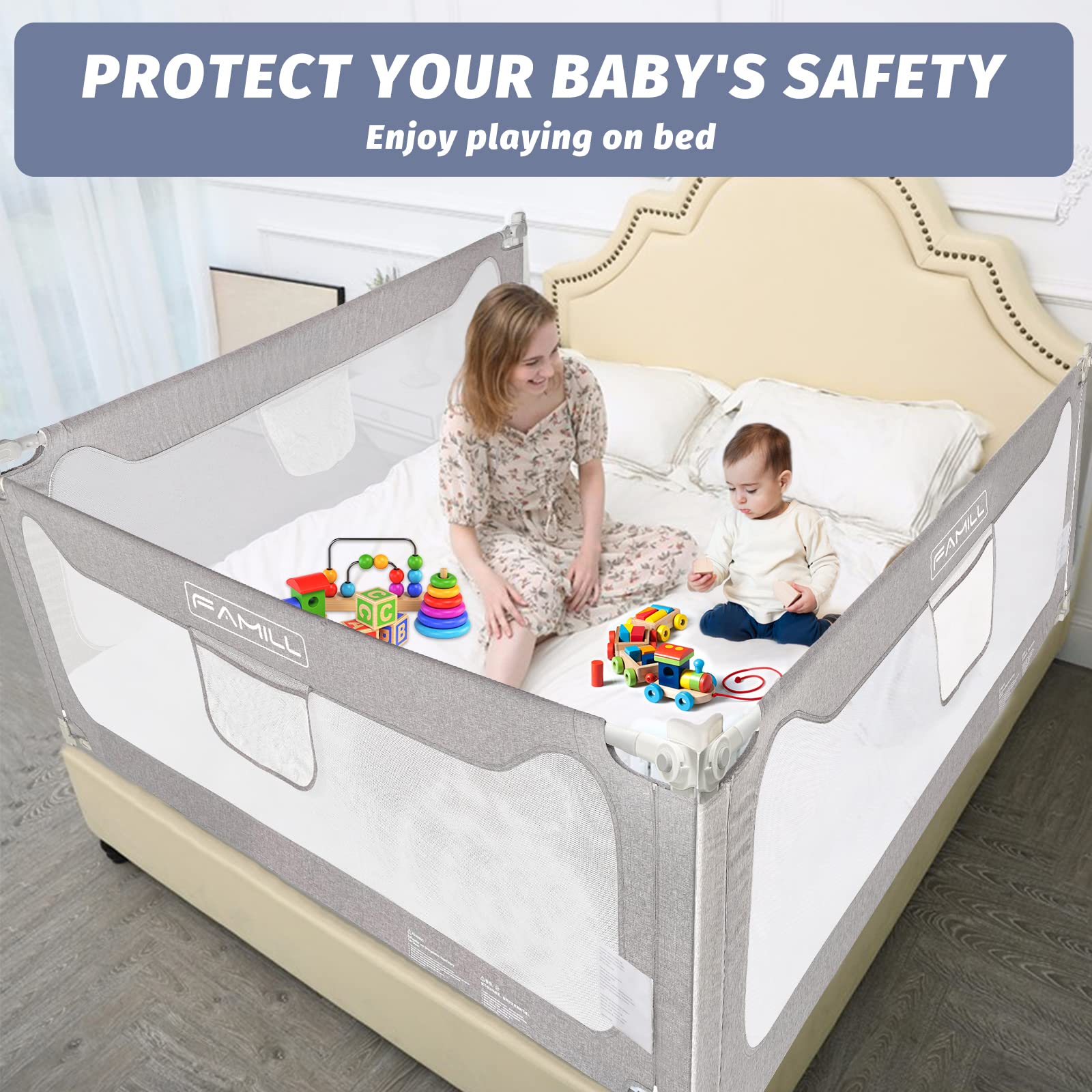 Upgraded FAMILL Twin Bed Rails for Toddlers - Baby Bed Safety Guard Rail for Children, 54