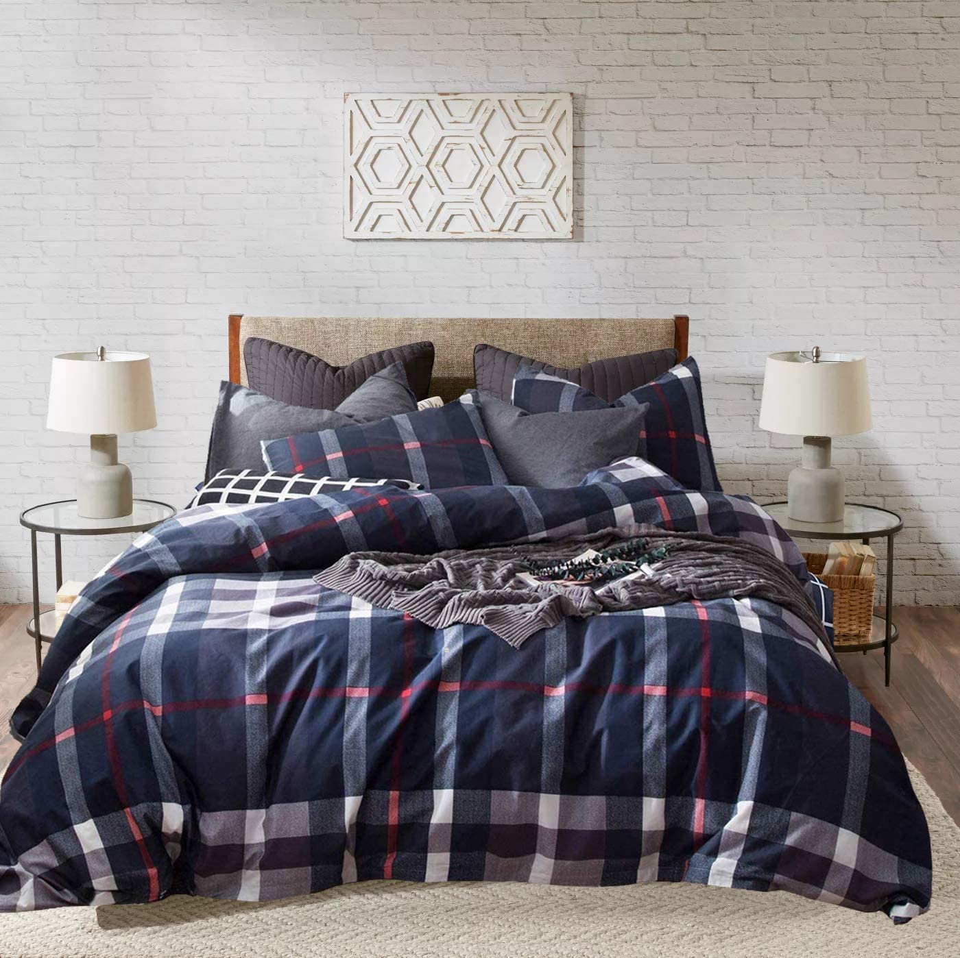 KAREVER Navy Plaid Comforter Set - Full Size Multicolor Checkered Bedding Quilt with Tartan Grid Design | Soft Striped Blanket for Women, Teens & Adults | Perfect for Bedroom, Dorm & Cozy Home Decor