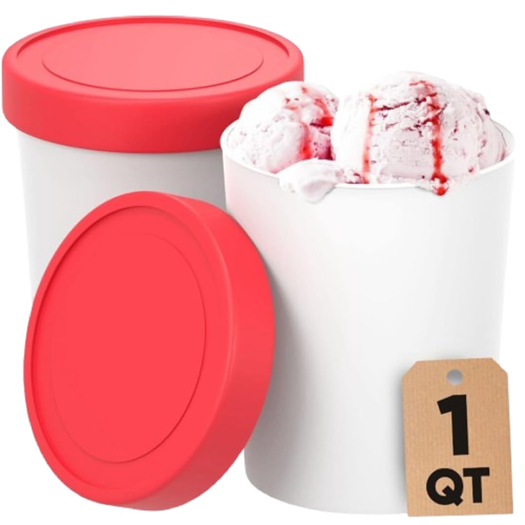 Starpack 'Freeze the Day' 1 Quart Ice Cream Storage Containers (2-Pack) - Reusable Freezer-Safe Containers with Leak-Proof Silicone Lids - Perfect for Homemade Ice Cream, Gelato, Sorbet & Frozen Desserts - Ideal for Meal Prep, Party Treats & Summer Snacks