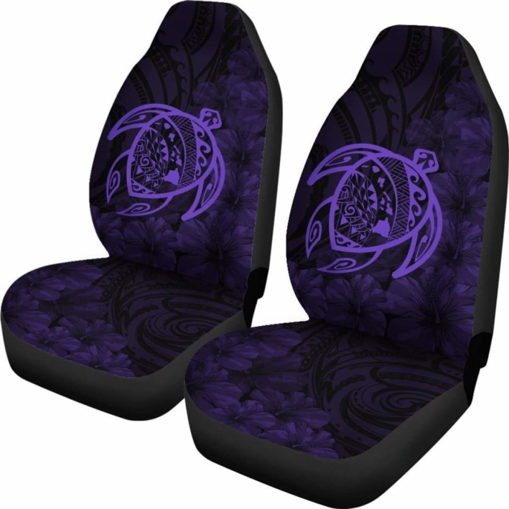 Alohawaii Car Seat Covers - Hawaii Turtle Map & Hibiscus Polyester Purple Design | Premium Protection for Cars, Trucks & SUVs | Perfect for Beach Trips, Road Adventures & Tropical Style