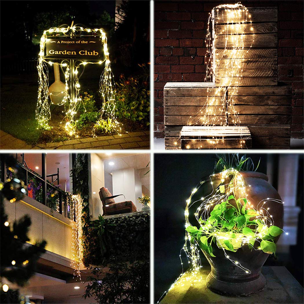 2 Pack 220 LED Solar Firefly String Lights - 8 Flashing Modes, Waterproof Copper Wire Fairy Lights for Indoor & Outdoor Decor (Warm White) | Perfect for Garden, Patio, Wedding, Party & Christmas Decoration