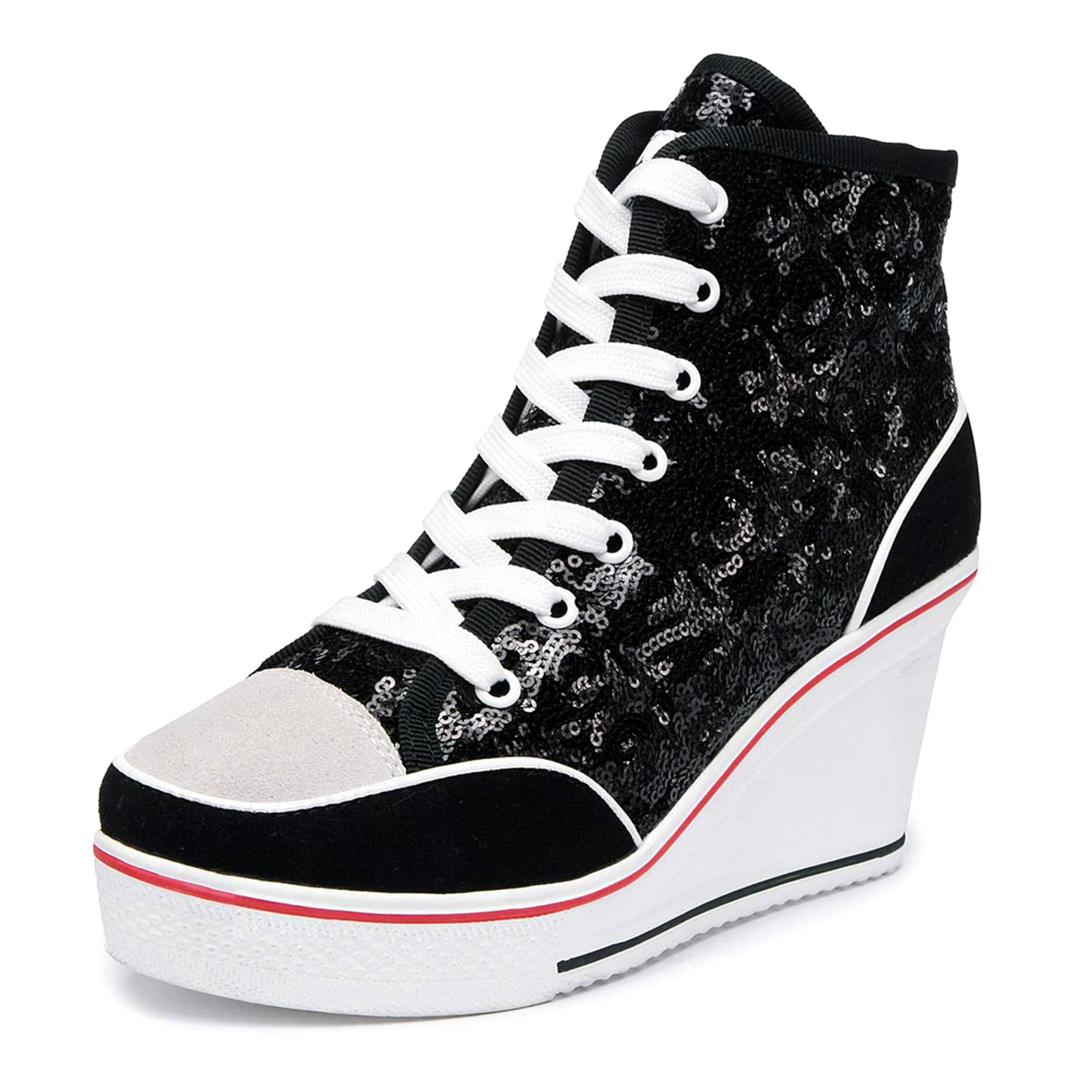 Sparkly Women's Glitter Sneakers - High Top Platform Wedge Shoes with Sequins & Lace Up Design for Wedding, Party & Dressy Occasions | Comfortable & Stylish Tennis Shoes for Daily Wear