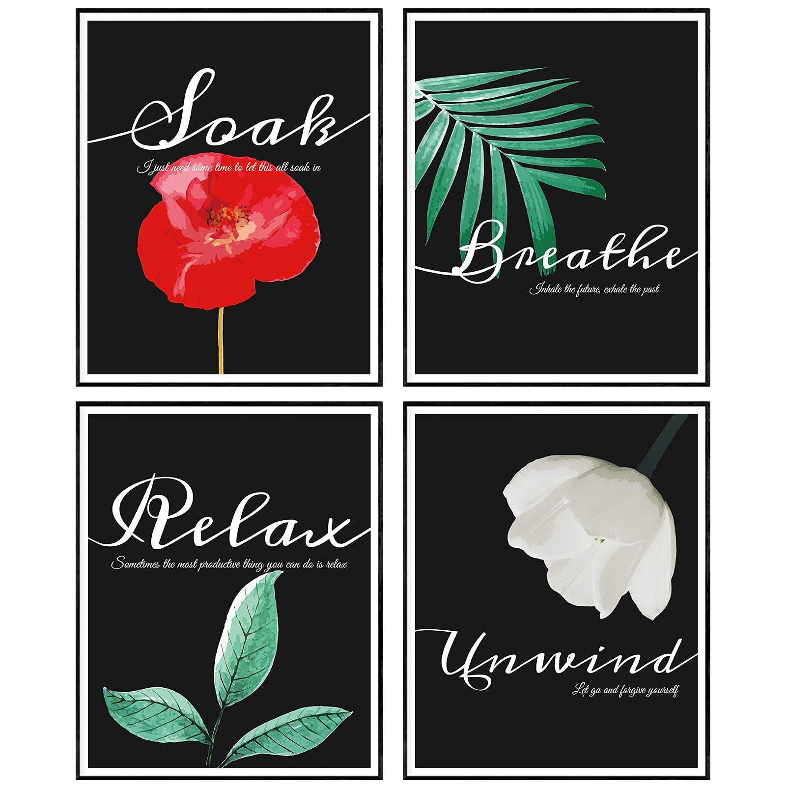 Botanical Wall Art Prints Set of 4 - 8x10 Unframed Boho Flower Canvas for Home & Bathroom Decor | Perfect for Living Room, Bedroom & Office Wall Decoration