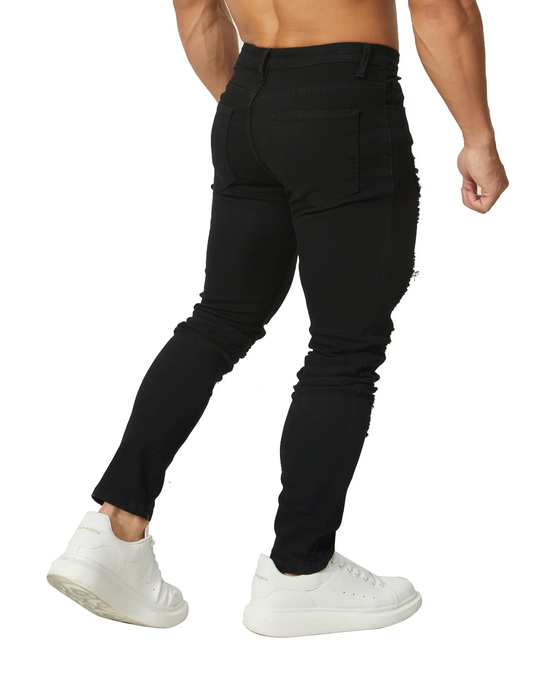 HUNGSON Men's Ripped Skinny Jeans - Stretch Slim Fit Denim Pants for Men | Trendy Distressed Jeans for Casual Wear, Night Out & Street Style Fashion
