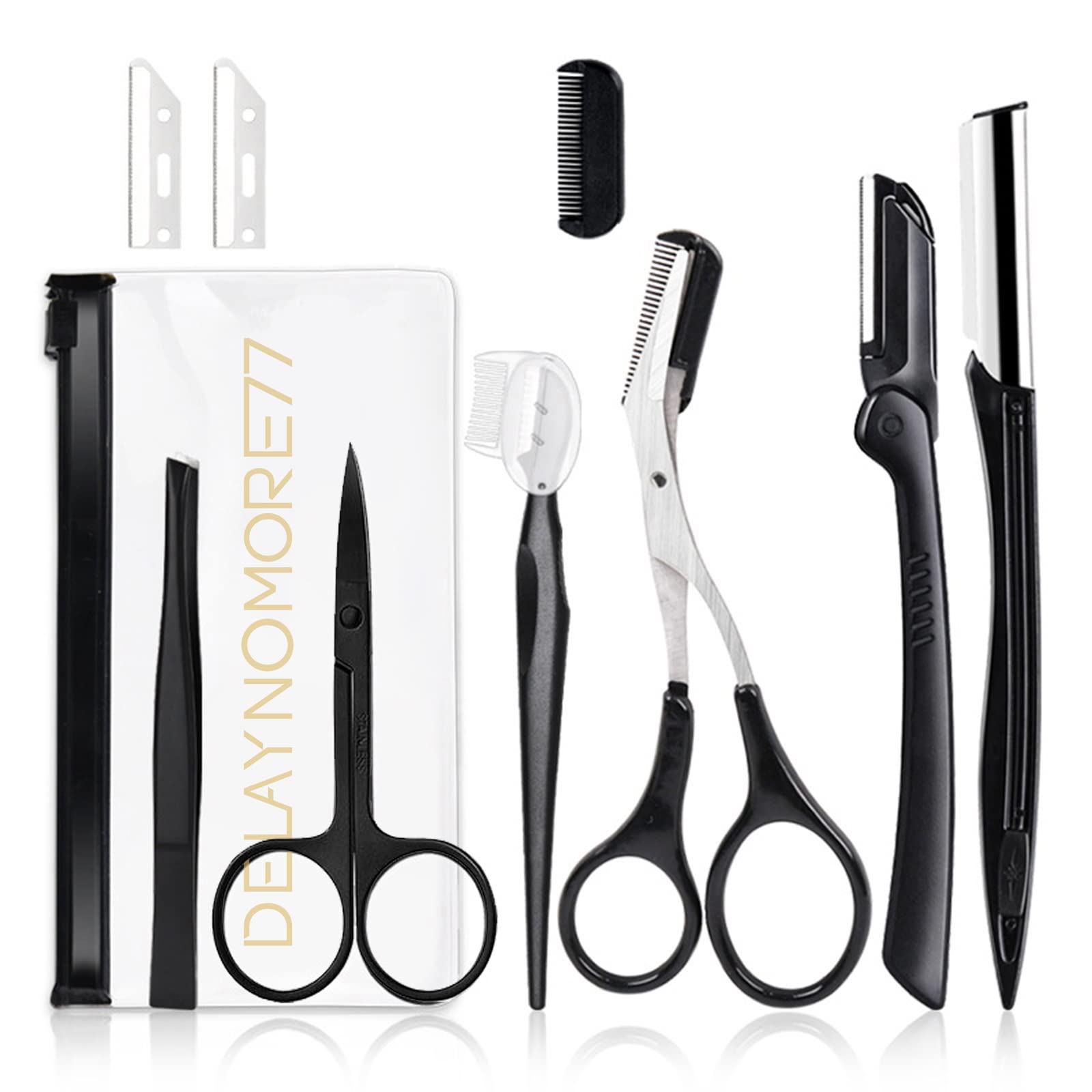Professional Eyebrow Razor Kit - 9 in 1 Eyebrow Grooming Set for Women & Men with 3 Trimmers, Tweezer, Scissors & Blades | Perfect for Eyebrow Shaping, Facial Hair Removal & At-Home Grooming | Includes Storage Bag