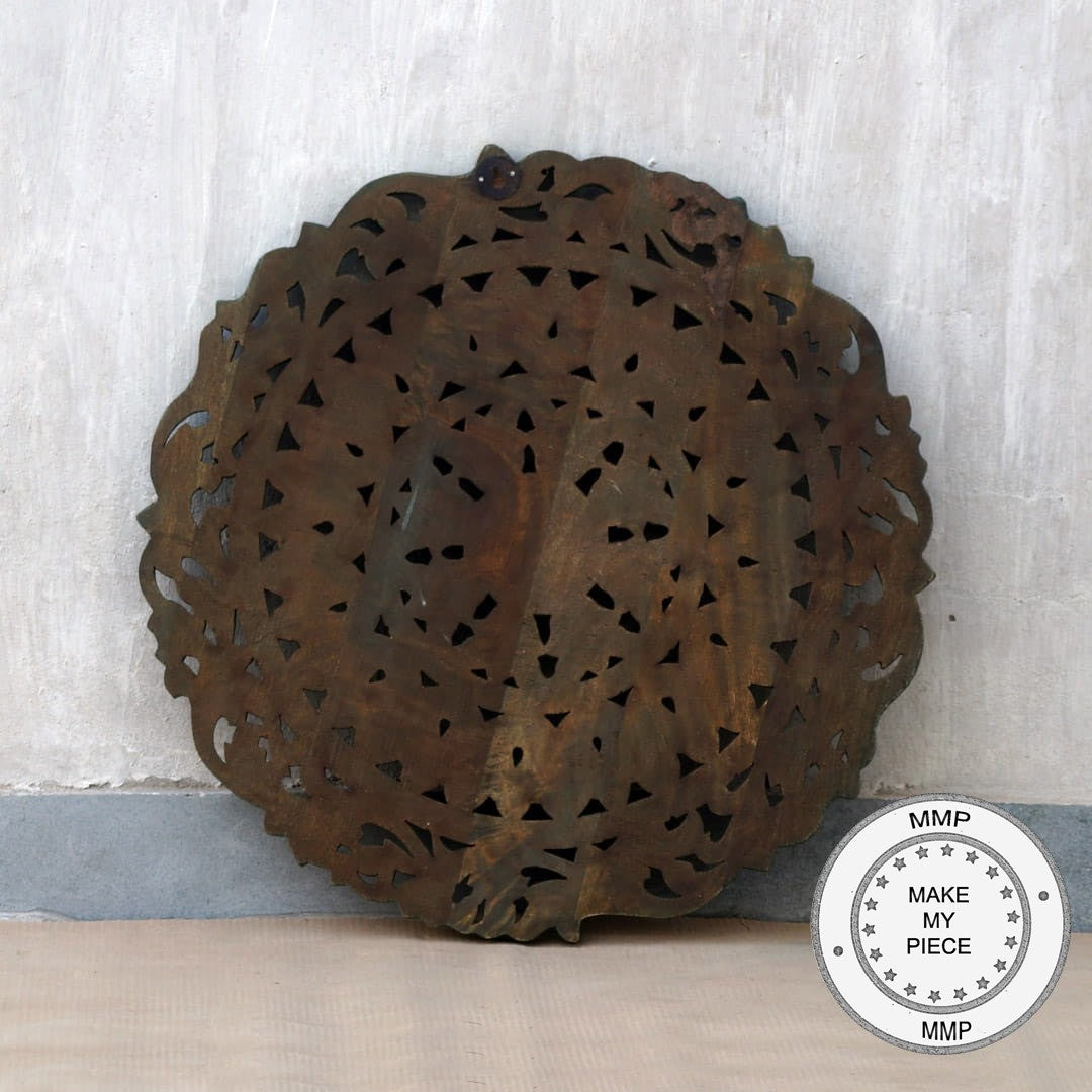 Hand Carved Indian Wooden Round Bed Headboard Panel - Traditional Boho Bedroom Decor for Master & Guest Rooms