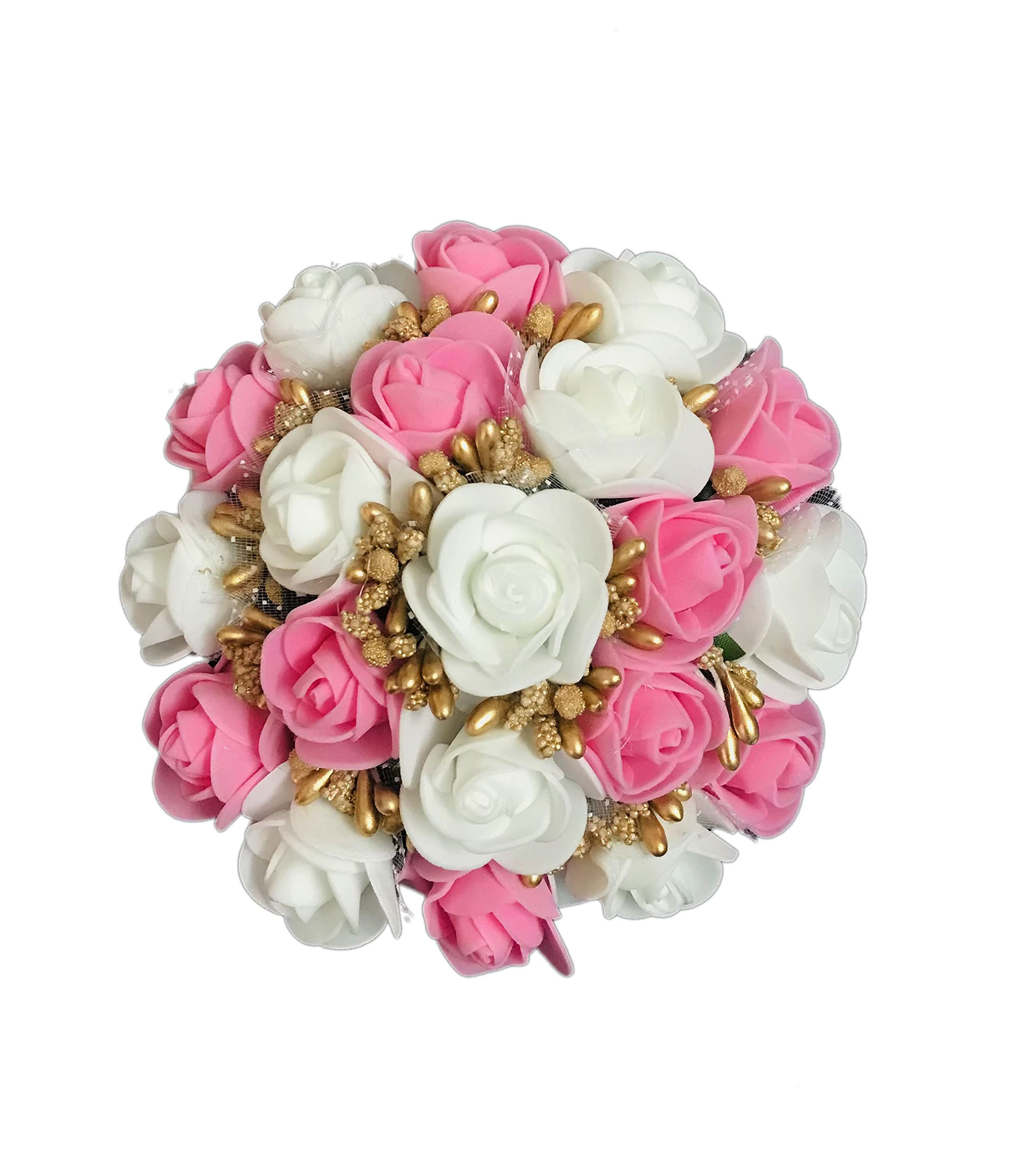 Arooman™ Artificial Flower Juda Bun/Gajra Hair Accessories for Women & Girls - Pack of 1 (Pink & White) - Perfect for Weddings, Parties, and Festive Occasions