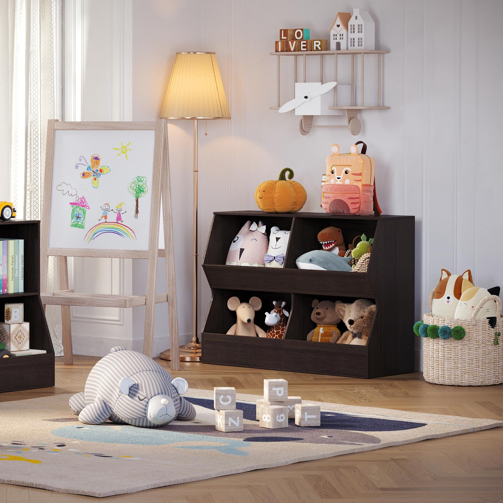 DINZI LVJ Kids Bookshelf & Toy Storage Organizer - 4 Cubby Wooden Bookcase for Children's Bedroom, Nursery, School | 31.5