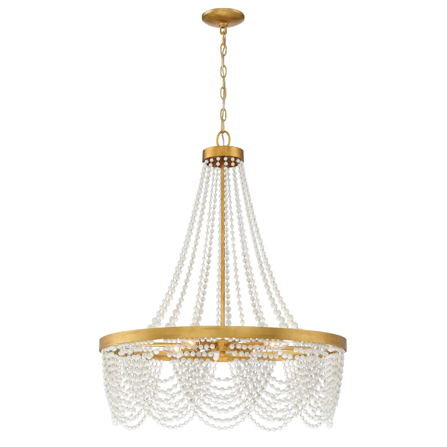 Crystorama Fiona 4-Light Antique Gold Chandelier with White Crystal Beads - Elegant Dining Room Lighting for Home Decor
