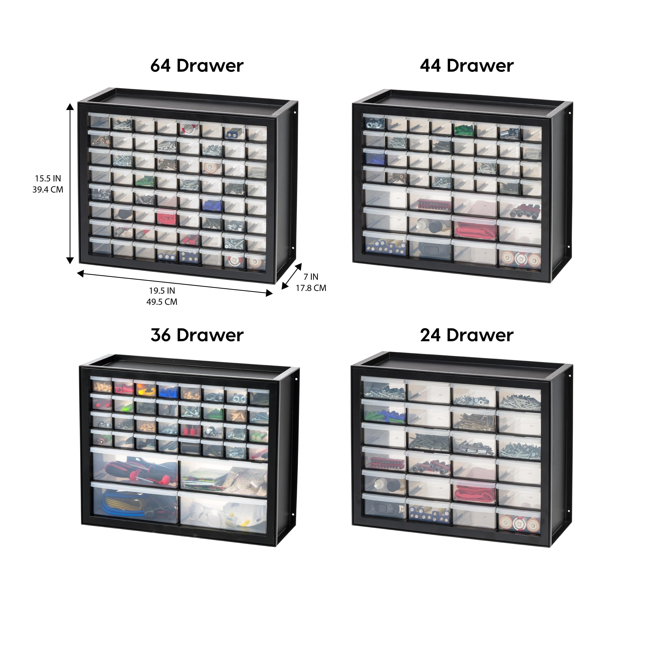 IRIS USA 64-Drawer Bead Organizer Storage Cabinet - Plastic Hardware Organizer for Screws, Nails, Bolts, Small Parts & Craft Supplies | Perfect for Jewelry Making, DIY Projects & Workshop Organization (Black)