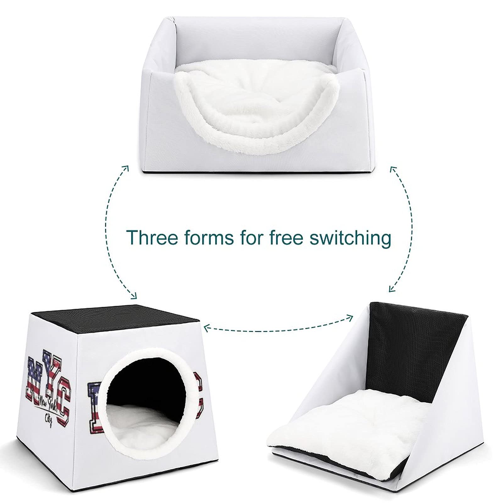 Cozy Printed Cat Cube Bed with Soft Pillow - Indoor Cat House & Small Dog Sofa | Perfect for Kitty Lounging & New York Style Pet Comfort