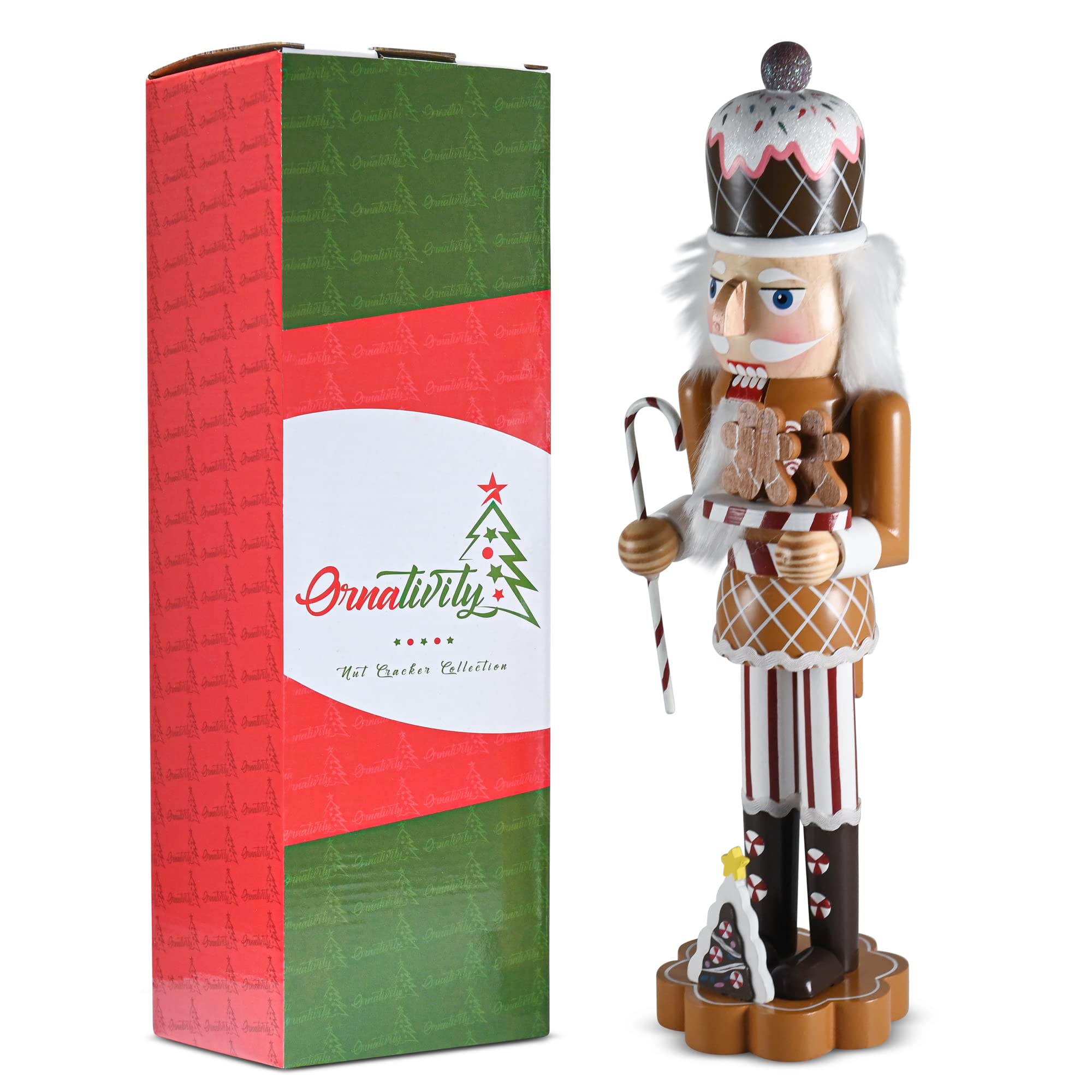 Ornativity Christmas Candyland Wooden Nutcracker - Gingerbread Candy Man with Candy Cane & Cookies - Xmas Holiday Decor for Home, Party & Gift Giving